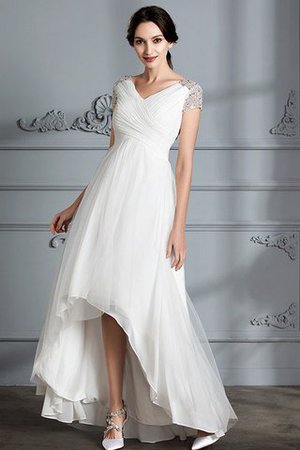 Abito da Sposa A-Line Naturale con Manica Corte in Tulle Asimmetrici