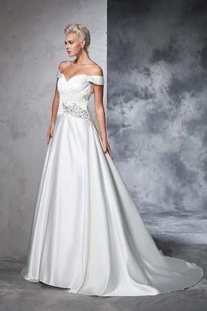 Abito da Sposa Senza Maniche con Increspato Lungo Ball Gown Naturale