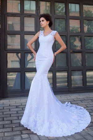 Abito da Sposa in Raso Lunghi Sirena V-Scollo Senza Maniche