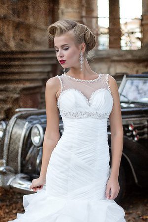 Abito da Sposa con Increspato con Perline in Organza Tondo Naturale