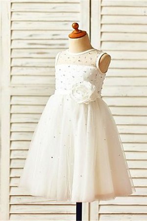 Abito da Cerimonia Bambini Senza Maniche con Fiore Cerniera A-Line in Tulle