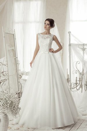 Abito da Sposa A-Line con Fiocco Naturale Senza Maniche in Pizzo