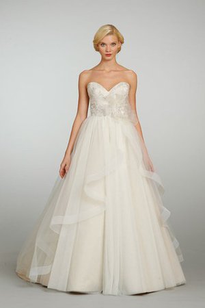 Abito da Sposa con Perline con Increspature Senza Maniche Cuore in Organza