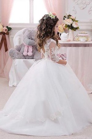 Abito da Cerimonia Bambini con Fiore in Tulle Ball Gown Senza Maniche in Pizzo