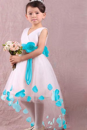 Abito da Cerimonia Bambini con Manica Corte con Criss-cross in Tulle Alta Bassa con Fiore