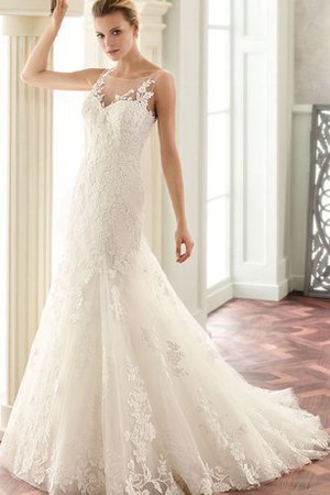 Abito da Sposa con Applique Lusso Sirena Coda A Strascico Corto in Pizzo