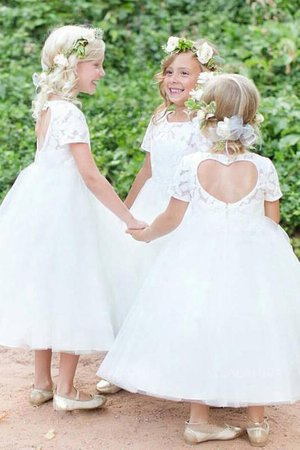 Abito da cerimonia bambini con manica corte con fiore tondo popolare in tulle in pizzo