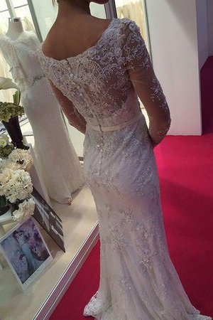 Abito da Sposa Tubino Spazzola Treno Naturale con Maniche Lunghe in Chiffon