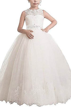 Abito da Cerimonia Bambini Ball Gown con Fiore con Fusciacca A Terra in Tulle