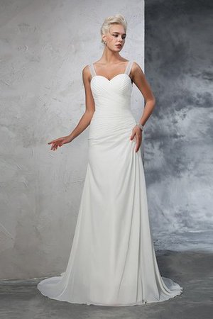 Abito da Sposa con Increspato Lungo Coda A Strascico Corto Largo Bretelle in Chiffon