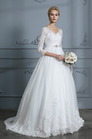 Abito da sposa pudica retro con applique convenzionale cerniera scintillante