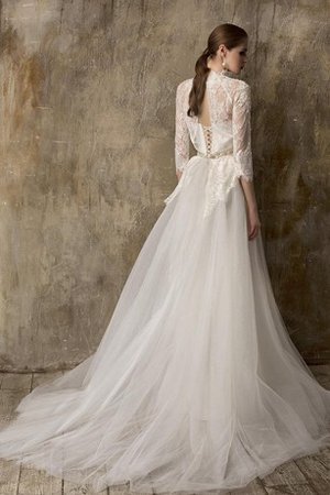 Abito da Sposa A-Line Allacciato con Tre Quarti Lunghezza Maniche tradizionale Elegante