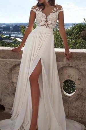 Abito da Sposa con Applique in Chiffon Principessa Tondo con Manica Corte