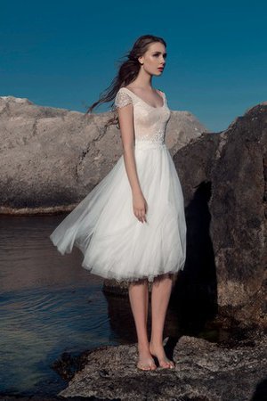 Abito da Sposa con Manica Corte in Tulle con Applique A-Line Al Ginocchio