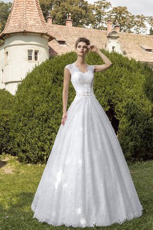 Abito da Sposa con Applique in Pizzo V-Scollo Allacciato Conservatore