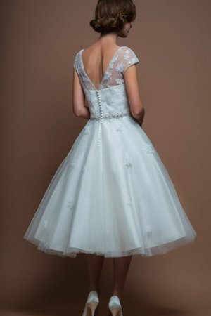 Abito da Sposa in Tulle Sotto Ginocchio Vintage con Fusciacca Cappellino