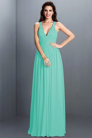 Abito da Damigella A-Line A Terra con Festone in Chiffon Senza Maniche