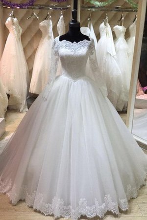 Abito da Sposa con Maniche Lunghe Ampio in Tulle con Fiocco Stravagante