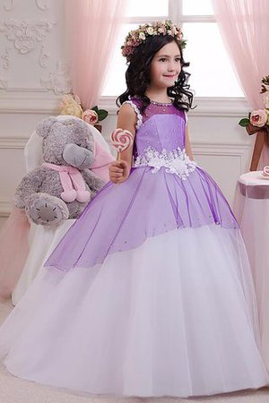 Abito da Cerimonia Bambini con Fiore con Applique Naturale in Tulle decorato