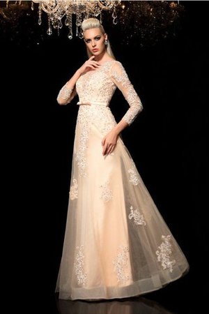 Abito da Sposa con Maniche Lunghe Lungo con Applique in Raso Cerniera