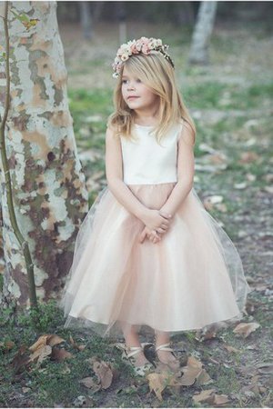 Abito da Cerimonia Bambini in Tulle Tondo con Piega Senza Maniche con Fiore