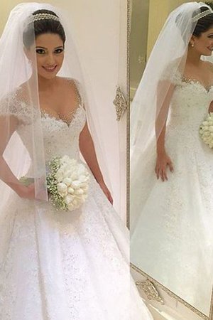 Abito da Sposa con Perline V-Scollo in Tulle Radiosa A Terra