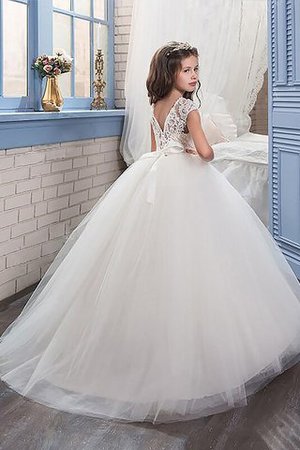 Abito da Cerimonia Bambini Tondo con Perline con Fiore Senza Maniche Ball Gown