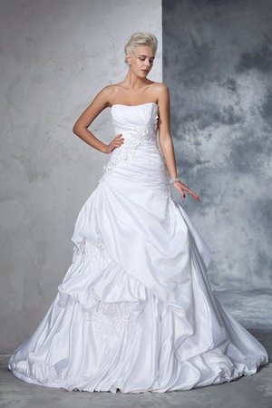 Abito da Sposa Coda A Strascico Cappella in Raso Naturale Lunghi con Applique