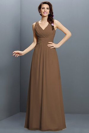 Abito da Damigella con Festone in Chiffon A-Line Senza Maniche Lunghi