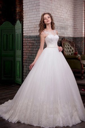 Abito da Sposa Tondo in Pizzo con Applique con Piega in Pizzo