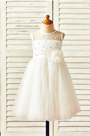 Abito da Cerimonia Bambini Senza Maniche con Fiore Cerniera A-Line in Tulle