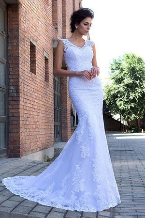 Abito da Sposa in Raso Lunghi Sirena V-Scollo Senza Maniche