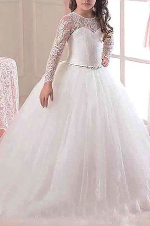 Abito da Cerimonia Bambini Tondo in Tulle con Fiore con Maniche Lunghe in Pizzo