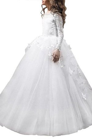 Abito da Cerimonia Bambini con Fiore A Terra Ball Gown con Maniche Lunghe in Tulle