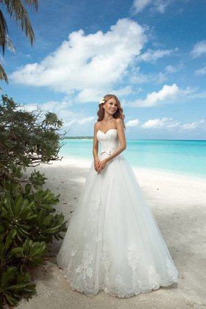 Abito da Sposa con Fiocco Cuore Allacciato in Organza Lunghi