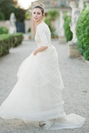 Abito da Sposa a Riva Cerniera Stravagante con Mezze Maniche in Pizzo