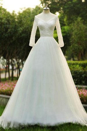 Abito da Sposa Originale con Increspato con Maniche Lunghe Cerniera A Terra