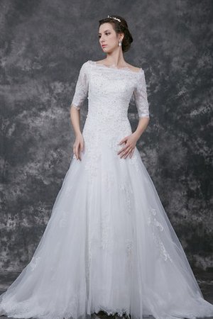 Abito da Sposa con Bottone Semplice con Applique Largo in Tulle