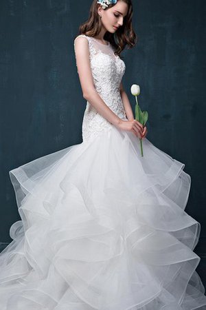 Abito da Sposa in Pizzo in Raso con Applique con Perline in Organza