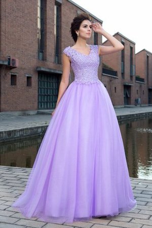 Abito da Ballo Alta Vita V-Scollo con Manica Corte Cerniera Ball Gown