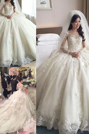 Abito da sposa elegante in pizzo lunghi in tulle cerniera carino