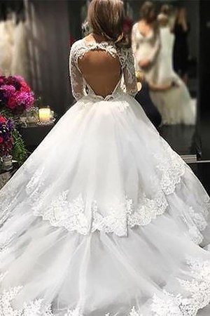 Abito da Sposa in Tulle con Maniche Lunghe V-Scollo Naturale Ball Gown