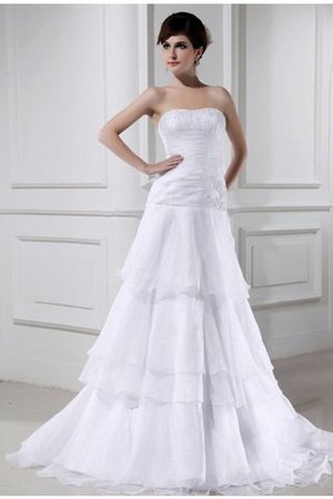 Abito da Sposa Principessa con Applique Alta Vita in Organza con Perline