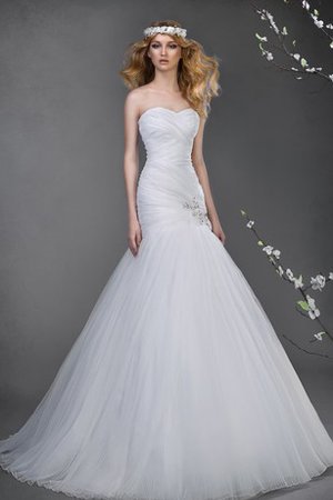 Abito da Sposa Sirena con Criss-cross in Tulle A Terra Cuore