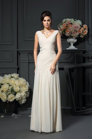 Abito Mamma Sposa con Applique Senza Maniche in Chiffon Tubino A Terra