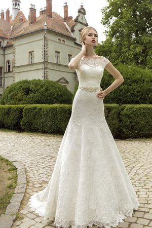 Abito da Sposa Seghettato Scollo Semplice Largo Cappellino con Nastro