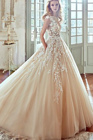 Abito da Sposa V-Scollo A-Line Medievale con Piega con Applique