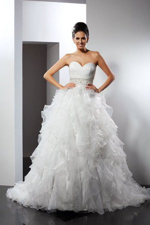 Abito da Sposa Coda A Strascico Cappella Cerniera in Organza Lungo con Increspature