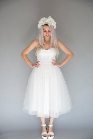 Abito da Sposa con Piega Cerniera in Tulle A-Line Naturale