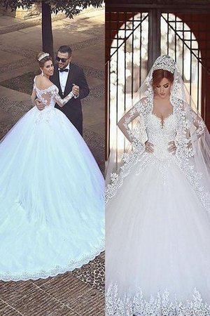 Abito da Sposa in Tulle Fuori dalla spalla Naturale Ball Gown Coda A Strascico Corto